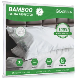 GOGREEN Waterproof Pillow Protectors with Zipper Standard Size