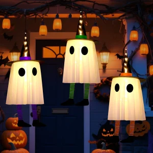 Ninonly 3PCS Halloween Hanging Ghost Decor with Witch Hat